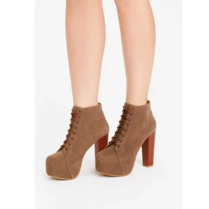 Mink Suede Platform Lace up Ankle Boots