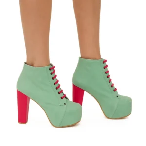Green Suede Platform Lace up Ankle Boots