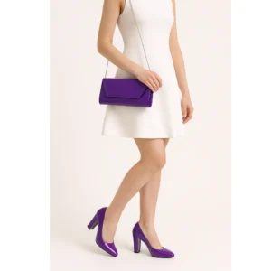 Purple Thick Heel Shoes and Bag Set for Women MA-023