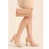 Beige Thick Heel Shoes and Bag Set for Women MA-023