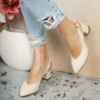 Cream Ankle Strap Block Heel for Women MA-028