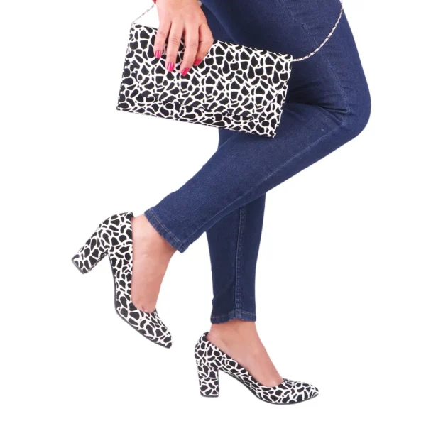 Dalmatian Low Heel Shoes and Clutch Bag Set