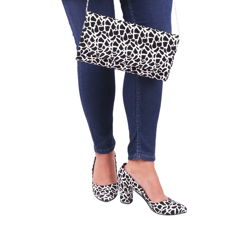 Dalmatian Low Heel Shoes and Clutch Bag Set
