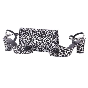 Dalmatian Thick Heel Shoes and Clutch Bag Set