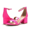 Fushcia Suede Short Heel Sandals for Women RA-155