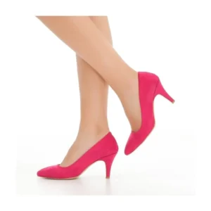 Fushcia Suede Low Heel Pumps for Women MA-017