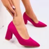 Fushcia Suede Low Heel Shoes for Women MA-024