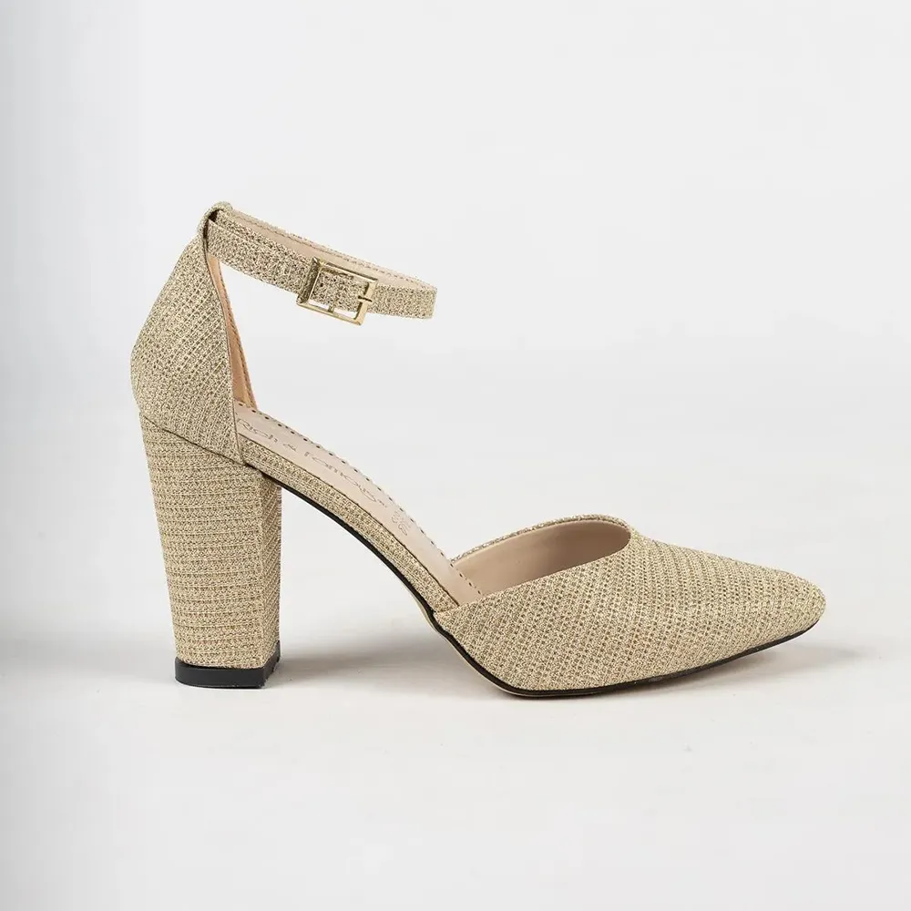Gold Ankle Strap Party Pumps Women RA-062