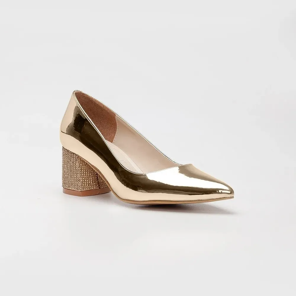 Gold Evening Low Heel Dress Shoes Women MA-048