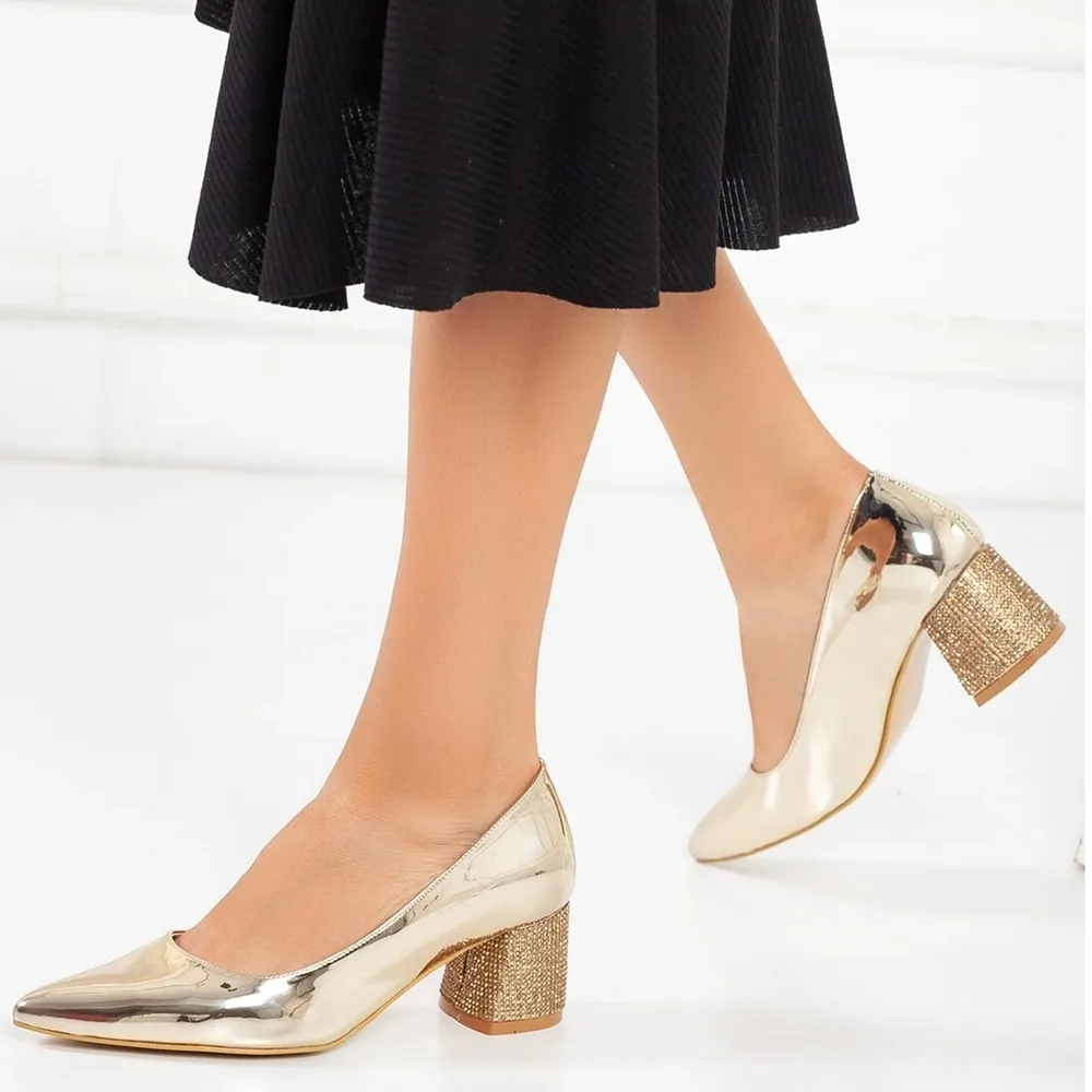 Gold Evening Low Heel Dress Shoes Women MA-048