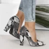 Gray Chunky Heel Snake Print Shoes MA-023