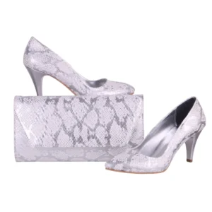 Gray Kitten Heel Shoes and Bag Set for Women