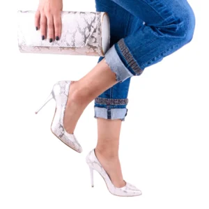 Gray Stiletto Shoes and Bag Set for Women