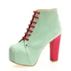 Green Suede Platform Lace up Ankle Boots