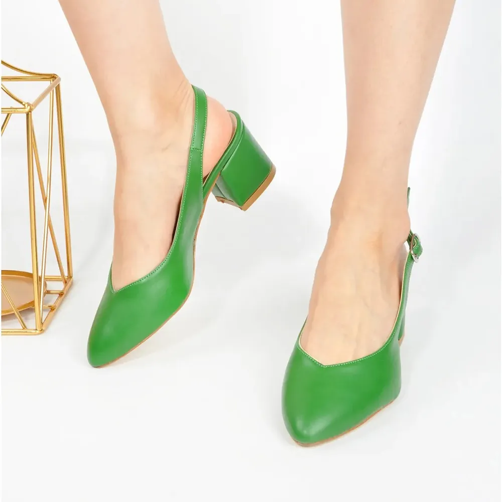Green Ankle Strap Block Heel for Women MA-028