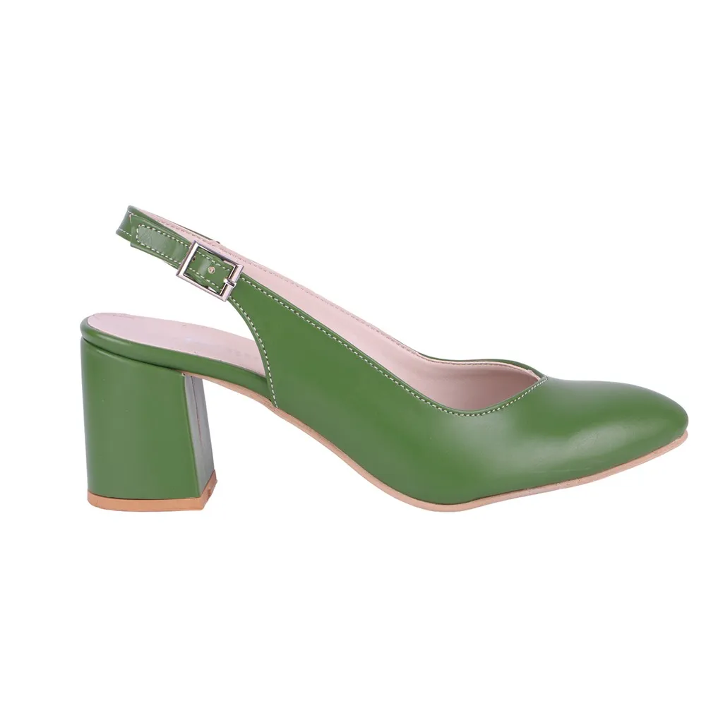 Green Ankle Strap Block Heel for Women MA-028