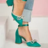 Green Low Heel Bow Shoes for Women RA-032
