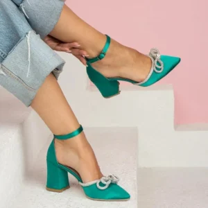 Green Low Heel Bow Shoes for Women RA-032