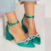 Green Low Heel Bow Shoes for Women RA-032