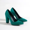 Green Satin Thick Heel Shoes and Bag Set