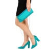 Green Satin Thick Heel Shoes and Bag Set