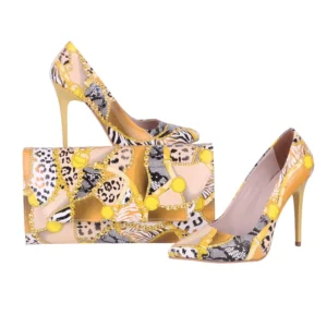 Yellow Stiletto Shoes and Bag Set for Women