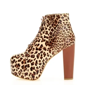 Leopard Platform Lace up Ankle Boots