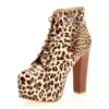 Leopard Platform Lace up Ankle Boots
