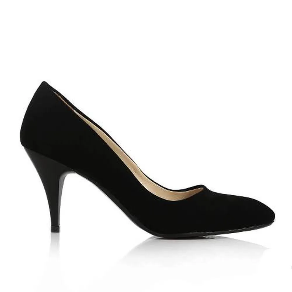 Black Suede Low Heel Pumps for Women MA-017