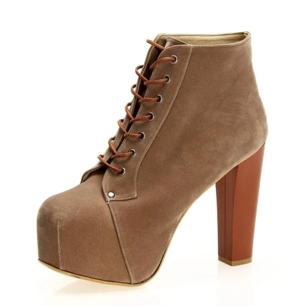 Mink Suede Platform Lace up Ankle Boots