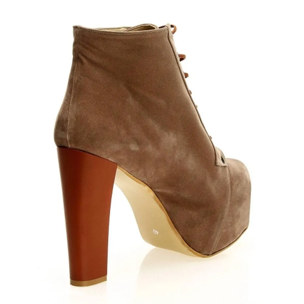 Mink Suede Platform Lace up Ankle Boots