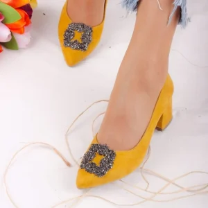 Mustard Low Heel Wedding Shoes with Rhinestone