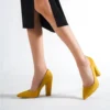 Mustard Suede Chunky Heel Shoes for Ladies MA-023