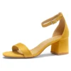 Mustard Suede Short Heel Sandals for Women RA-155