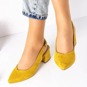 Mustard Thick Heel Ankle Strap Dress Shoes MA-028