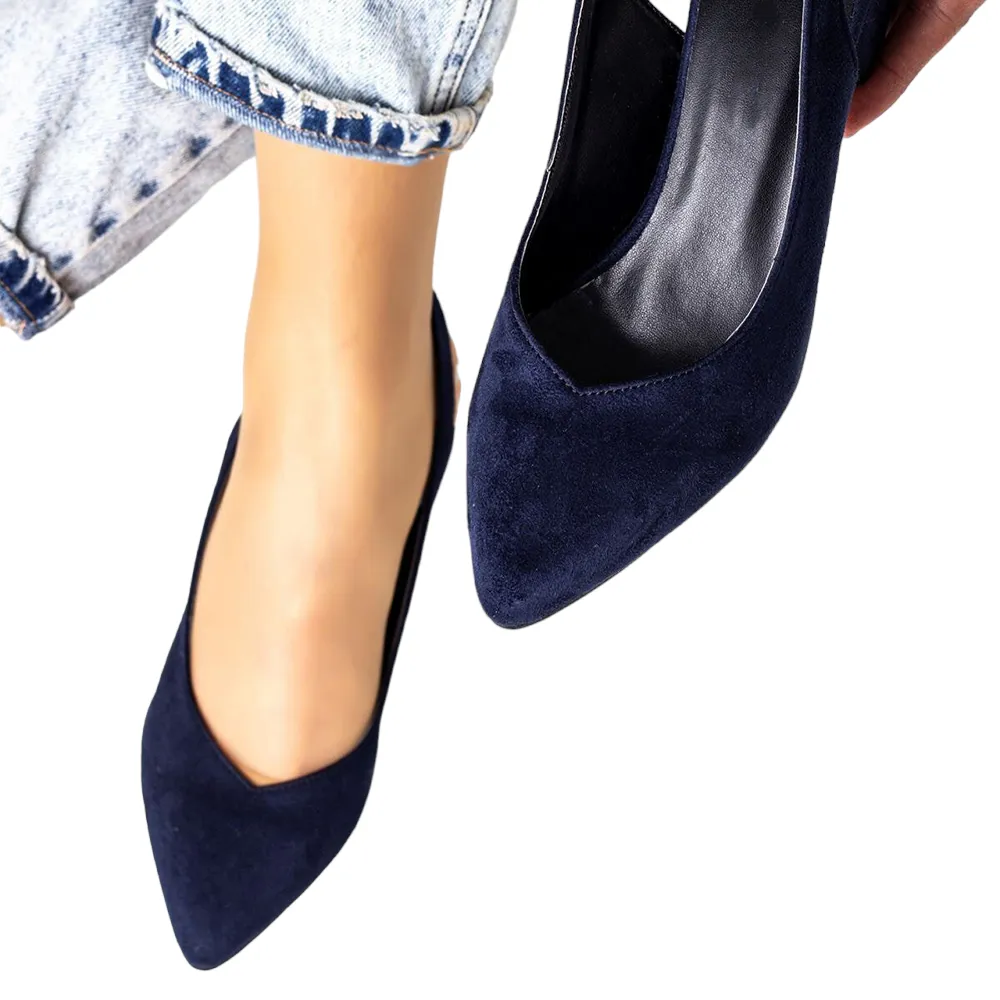 Navy Blue Thick Heel Ankle Strap Dress Shoes MA-028
