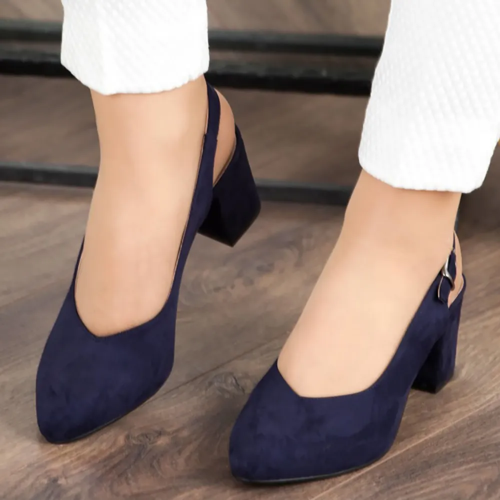 Navy Blue Thick Heel Ankle Strap Dress Shoes MA-028