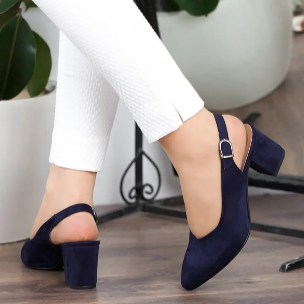Navy Blue Thick Heel Ankle Strap Dress Shoes MA-028
