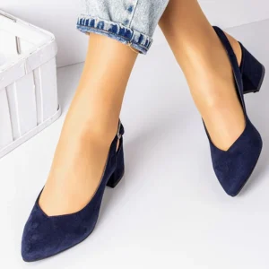 Navy Blue Thick Heel Ankle Strap Dress Shoes MA-028
