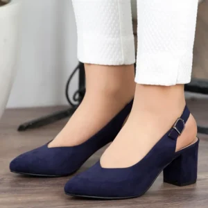 Navy Blue Thick Heel Ankle Strap Dress Shoes MA-028