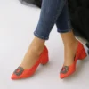 Orange Low Heel Wedding Shoes with Rhinestone