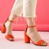 Orange Suede Short Heel Sandals for Women RA-155