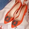 Orange Low Heel Wedding Shoes with Rhinestone