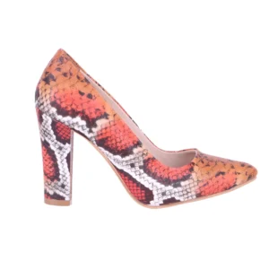 Orange Chunky Heel Snake Print Shoes MA-023