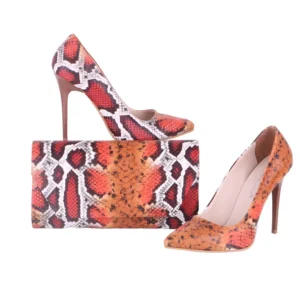 Orange Stiletto Shoes and Bag Set for Women
