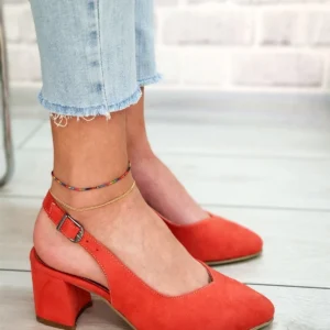 Orange Thick Heel Ankle Strap Dress Shoes MA-028