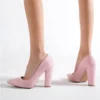 Pink Suede Chunky Heel Shoes for Ladies MA-023
