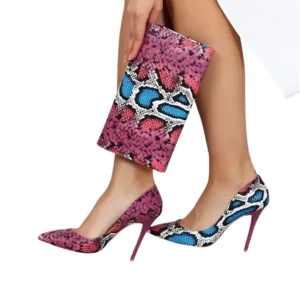 Pink Stiletto Shoes and Bag Set for Women