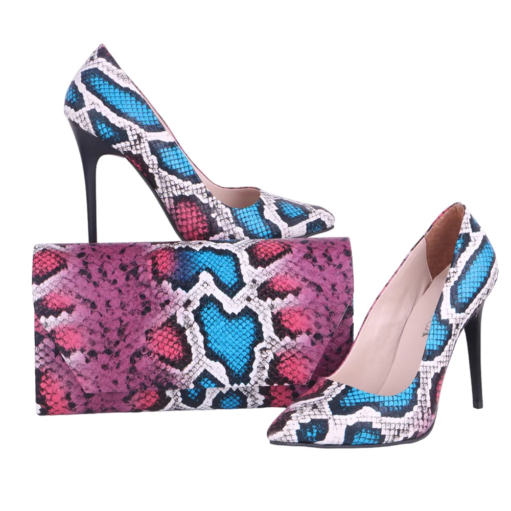 Pink Stiletto Shoes and Bag Set for Women
