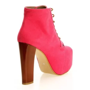 Pink Suede Platform Lace up Ankle Boots